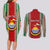 Custom Kiribati Christmas Couples Matching Long Sleeve Bodycon Dress and Long Sleeve Button Shirts Santa With Gift Bag Behind Ribbons Seamless Red Maori LT03 - Polynesian Pride