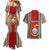 Custom Kiribati Christmas Couples Matching Mermaid Dress and Hawaiian Shirt Santa With Gift Bag Behind Ribbons Seamless Red Maori LT03 - Polynesian Pride