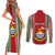 Custom Kiribati Christmas Couples Matching Short Sleeve Bodycon Dress and Long Sleeve Button Shirts Santa With Gift Bag Behind Ribbons Seamless Red Maori LT03 - Polynesian Pride