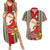 Custom Kiribati Christmas Couples Matching Summer Maxi Dress and Hawaiian Shirt Santa With Gift Bag Behind Ribbons Seamless Red Maori LT03 Red - Polynesian Pride