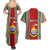 Custom Kiribati Christmas Couples Matching Summer Maxi Dress and Hawaiian Shirt Santa With Gift Bag Behind Ribbons Seamless Red Maori LT03 - Polynesian Pride