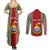 Custom Kiribati Christmas Couples Matching Summer Maxi Dress and Long Sleeve Button Shirts Santa With Gift Bag Behind Ribbons Seamless Red Maori LT03 - Polynesian Pride