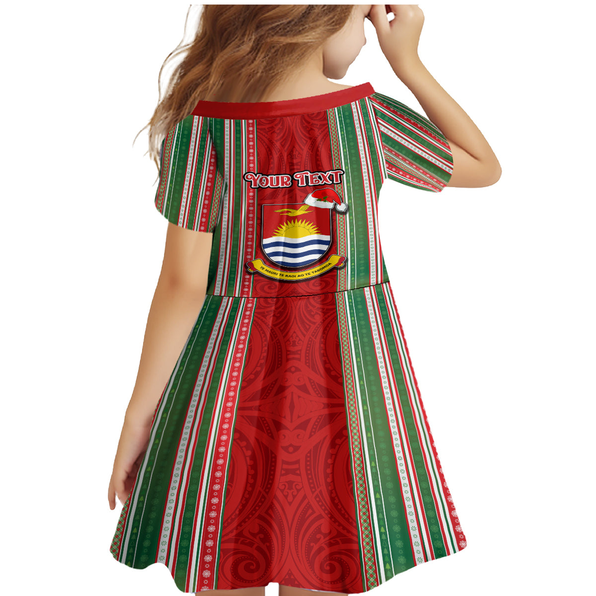 Custom Kiribati Christmas Family Matching Mermaid Dress and Hawaiian Shirt Santa With Gift Bag Behind Ribbons Seamless Red Maori LT03 - Polynesian Pride