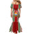 Custom Kiribati Christmas Family Matching Mermaid Dress and Hawaiian Shirt Santa With Gift Bag Behind Ribbons Seamless Red Maori LT03 - Polynesian Pride