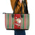 Custom Kiribati Christmas Leather Tote Bag Santa With Gift Bag Behind Ribbons Seamless Red Maori LT03 - Polynesian Pride