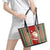 Custom Kiribati Christmas Leather Tote Bag Santa With Gift Bag Behind Ribbons Seamless Red Maori LT03 - Polynesian Pride