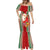 Custom Kiribati Christmas Mermaid Dress Santa With Gift Bag Behind Ribbons Seamless Red Maori LT03 - Polynesian Pride