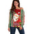 Custom Kiribati Christmas Off Shoulder Sweater Santa With Gift Bag Behind Ribbons Seamless Red Maori LT03 Women Red - Polynesian Pride