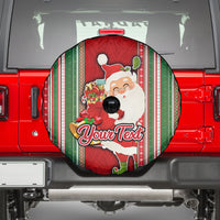 Custom Kiribati Christmas Spare Tire Cover Santa With Gift Bag Behind Ribbons Seamless Red Maori LT03 - Polynesian Pride