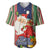 Kiribati Christmas Baseball Jersey Santa With Gift Bag Behind Ribbons Seamless Blue Maori LT03 Blue - Polynesian Pride