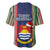 Kiribati Christmas Baseball Jersey Santa With Gift Bag Behind Ribbons Seamless Blue Maori LT03 - Polynesian Pride