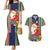 Kiribati Christmas Couples Matching Mermaid Dress and Hawaiian Shirt Santa With Gift Bag Behind Ribbons Seamless Blue Maori LT03 Blue - Polynesian Pride