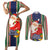 Kiribati Christmas Couples Matching Short Sleeve Bodycon Dress and Long Sleeve Button Shirts Santa With Gift Bag Behind Ribbons Seamless Blue Maori LT03 Blue - Polynesian Pride