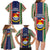 Kiribati Christmas Family Matching Long Sleeve Bodycon Dress and Hawaiian Shirt Santa With Gift Bag Behind Ribbons Seamless Blue Maori LT03 - Polynesian Pride