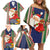 Kiribati Christmas Family Matching Off Shoulder Short Dress and Hawaiian Shirt Santa With Gift Bag Behind Ribbons Seamless Blue Maori LT03 - Polynesian Pride