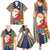 Kiribati Christmas Family Matching Summer Maxi Dress and Hawaiian Shirt Santa With Gift Bag Behind Ribbons Seamless Blue Maori LT03 - Polynesian Pride