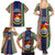 Kiribati Christmas Family Matching Summer Maxi Dress and Hawaiian Shirt Santa With Gift Bag Behind Ribbons Seamless Blue Maori LT03 - Polynesian Pride