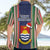 Kiribati Christmas Hawaiian Shirt Santa With Gift Bag Behind Ribbons Seamless Blue Maori LT03 - Polynesian Pride