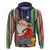 Kiribati Christmas Hoodie Santa With Gift Bag Behind Ribbons Seamless Blue Maori LT03 Blue - Polynesian Pride