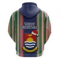 Kiribati Christmas Hoodie Santa With Gift Bag Behind Ribbons Seamless Blue Maori LT03 - Polynesian Pride