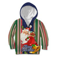 Kiribati Christmas Kid Hoodie Santa With Gift Bag Behind Ribbons Seamless Blue Maori LT03 - Polynesian Pride