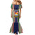 Kiribati Christmas Mermaid Dress Santa With Gift Bag Behind Ribbons Seamless Blue Maori LT03 - Polynesian Pride