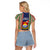 Kiribati Christmas Raglan Cropped T Shirt Santa With Gift Bag Behind Ribbons Seamless Blue Maori LT03 - Polynesian Pride