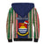 Kiribati Christmas Sherpa Hoodie Santa With Gift Bag Behind Ribbons Seamless Blue Maori LT03 - Polynesian Pride