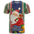 Kiribati Christmas T Shirt Santa With Gift Bag Behind Ribbons Seamless Blue Maori LT03 Blue - Polynesian Pride