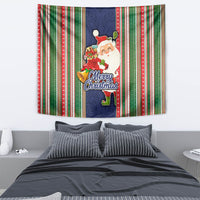Kiribati Christmas Tapestry Santa With Gift Bag Behind Ribbons Seamless Blue Maori LT03 - Polynesian Pride