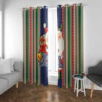 Kiribati Christmas Window Curtain Santa With Gift Bag Behind Ribbons Seamless Blue Maori LT03 With Grommets Blue - Polynesian Pride