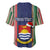 Custom Kiribati Christmas Baseball Jersey Santa With Gift Bag Behind Ribbons Seamless Blue Maori LT03 - Polynesian Pride