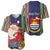 Custom Kiribati Christmas Baseball Jersey Santa With Gift Bag Behind Ribbons Seamless Blue Maori LT03 - Polynesian Pride