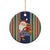 Custom Kiribati Christmas Ceramic Ornament Santa With Gift Bag Behind Ribbons Seamless Blue Maori LT03 - Polynesian Pride