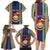 Custom Kiribati Christmas Family Matching Long Sleeve Bodycon Dress and Hawaiian Shirt Santa With Gift Bag Behind Ribbons Seamless Blue Maori LT03 - Polynesian Pride