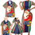 Custom Kiribati Christmas Family Matching Short Sleeve Bodycon Dress and Hawaiian Shirt Santa With Gift Bag Behind Ribbons Seamless Blue Maori LT03 - Polynesian Pride