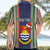 Custom Kiribati Christmas Hawaiian Shirt Santa With Gift Bag Behind Ribbons Seamless Blue Maori LT03 - Polynesian Pride