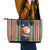 Custom Kiribati Christmas Leather Tote Bag Santa With Gift Bag Behind Ribbons Seamless Blue Maori LT03 - Polynesian Pride