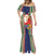 Custom Kiribati Christmas Mermaid Dress Santa With Gift Bag Behind Ribbons Seamless Blue Maori LT03 - Polynesian Pride