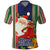 Custom Kiribati Christmas Polo Shirt Santa With Gift Bag Behind Ribbons Seamless Blue Maori LT03 Blue - Polynesian Pride