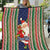 Custom Kiribati Christmas Quilt Santa With Gift Bag Behind Ribbons Seamless Blue Maori LT03 Blue - Polynesian Pride