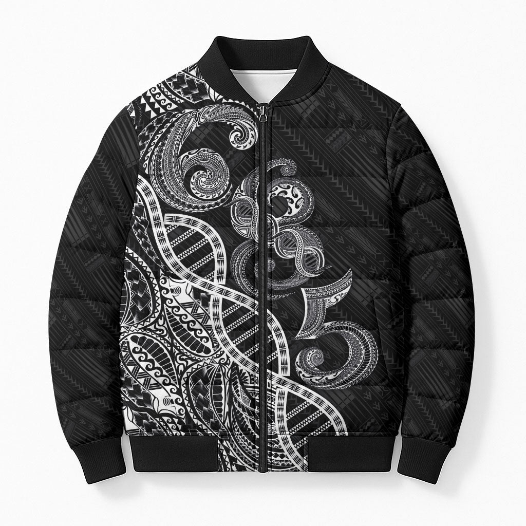 Samoan Traditional Tattoo 685 Bomber Puffer Jacket Tribal Tatau DNA Black Color