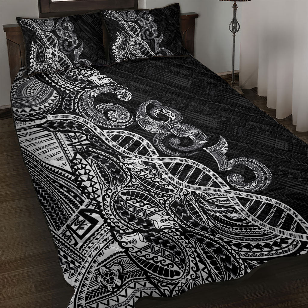 Samoan Traditional Tattoo 685 Quilt Bed Set Tribal Tatau DNA Black Color