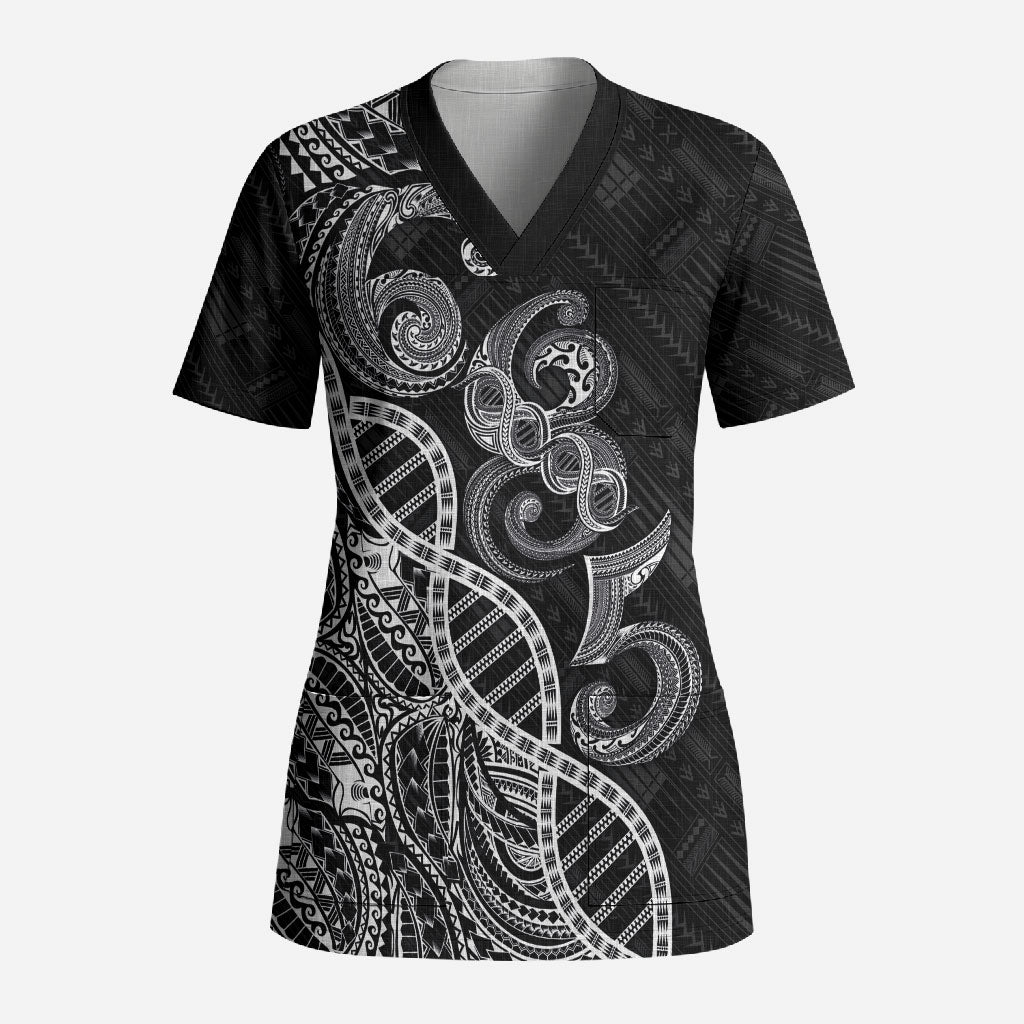 Samoan Traditional Tattoo 685 Scrub Top Tribal Tatau DNA Black Color