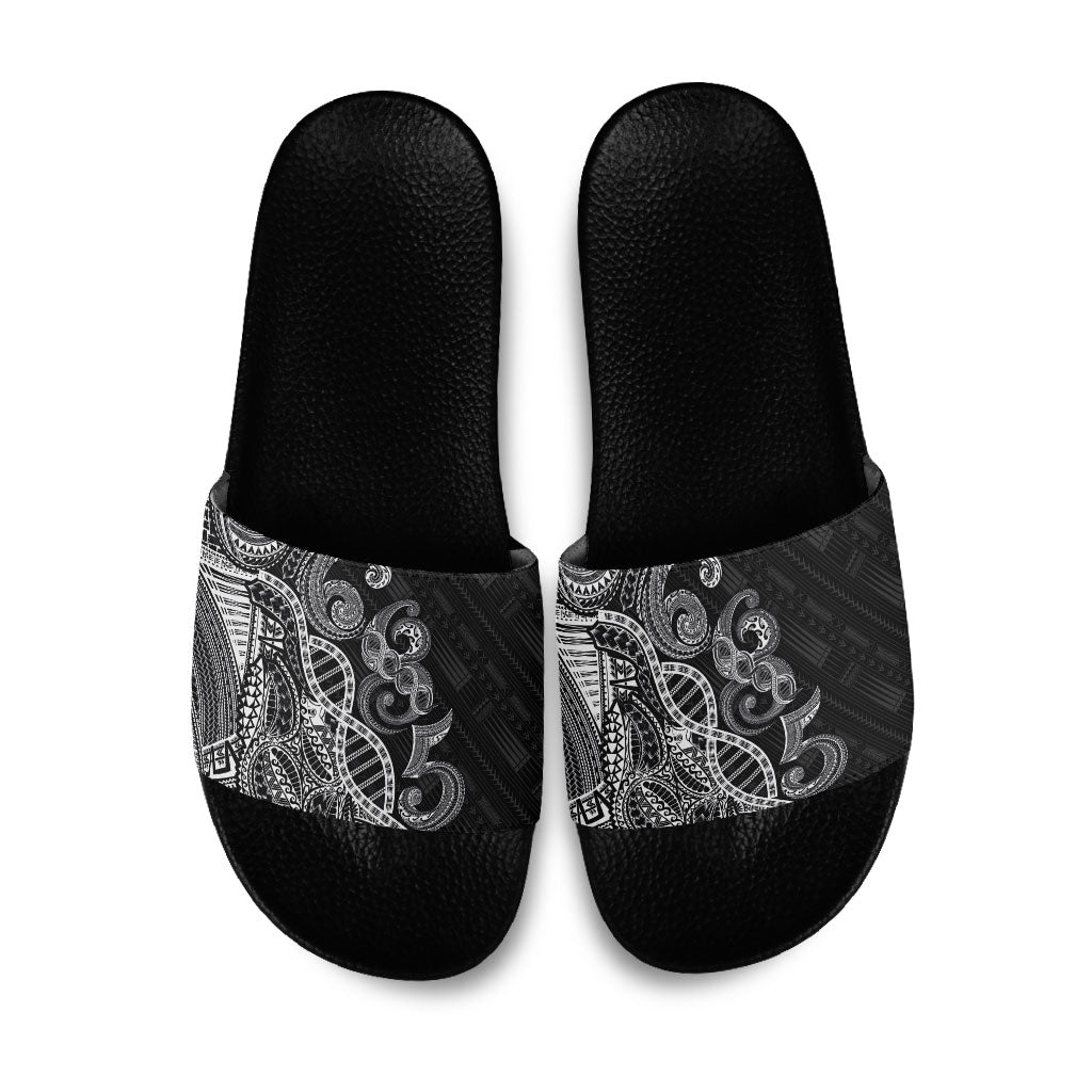 Samoan Traditional Tattoo 685 Slide Sandals Tribal Tatau DNA Black Color