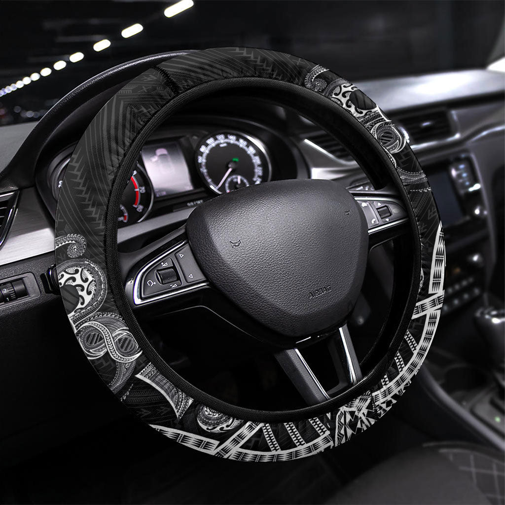 Samoan Traditional Tattoo 685 Steering Wheel Cover Tribal Tatau DNA Black Color LT03 Universal Fit Black - Polynesian Pride