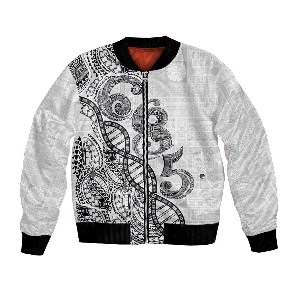 Samoan Traditional Tattoo 685 Bomber Jacket Tribal Tatau DNA White Color LT03 Unisex White - Polynesian Pride