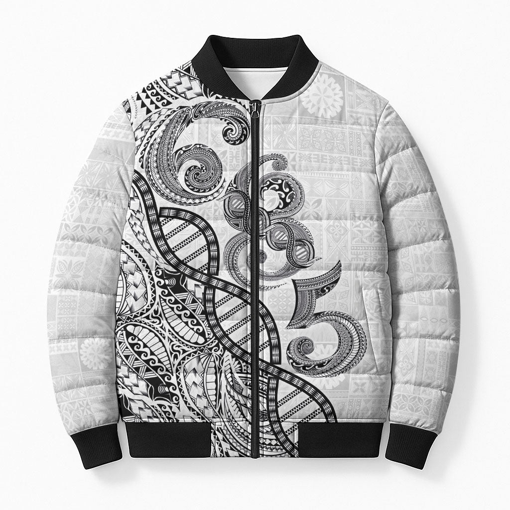 Samoan Traditional Tattoo 685 Bomber Puffer Jacket Tribal Tatau DNA White Color