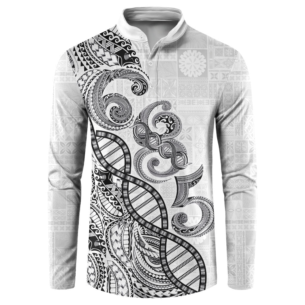 Samoan Traditional Tattoo 685 Button Sweatshirt Tribal Tatau DNA White Color LT03 White - Polynesian Pride