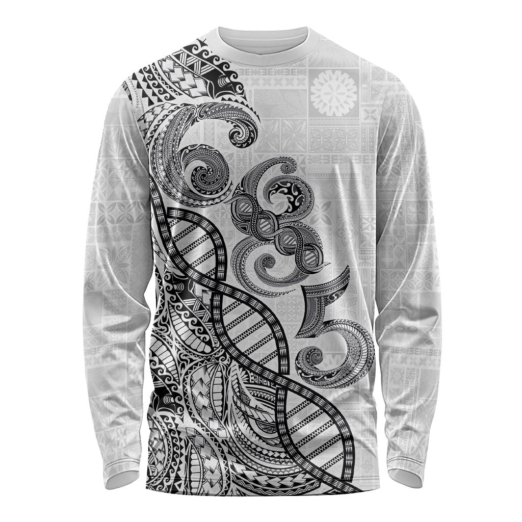 Samoan Traditional Tattoo 685 Long Sleeve Shirt Tribal Tatau DNA White Color LT03 Unisex White - Polynesian Pride
